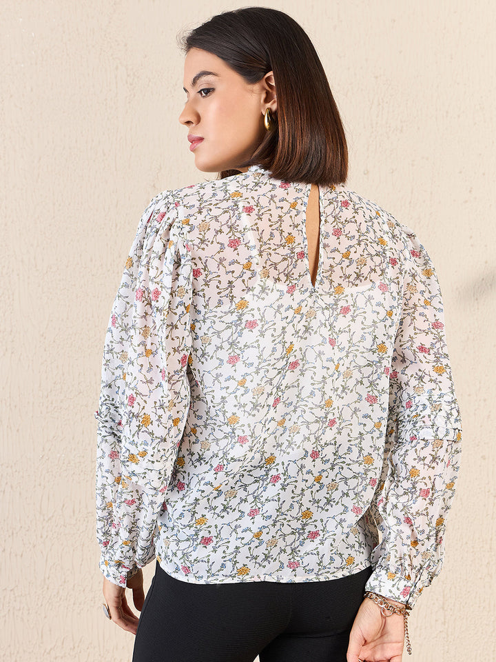 High Neck Cuffed Sleeve Blouse