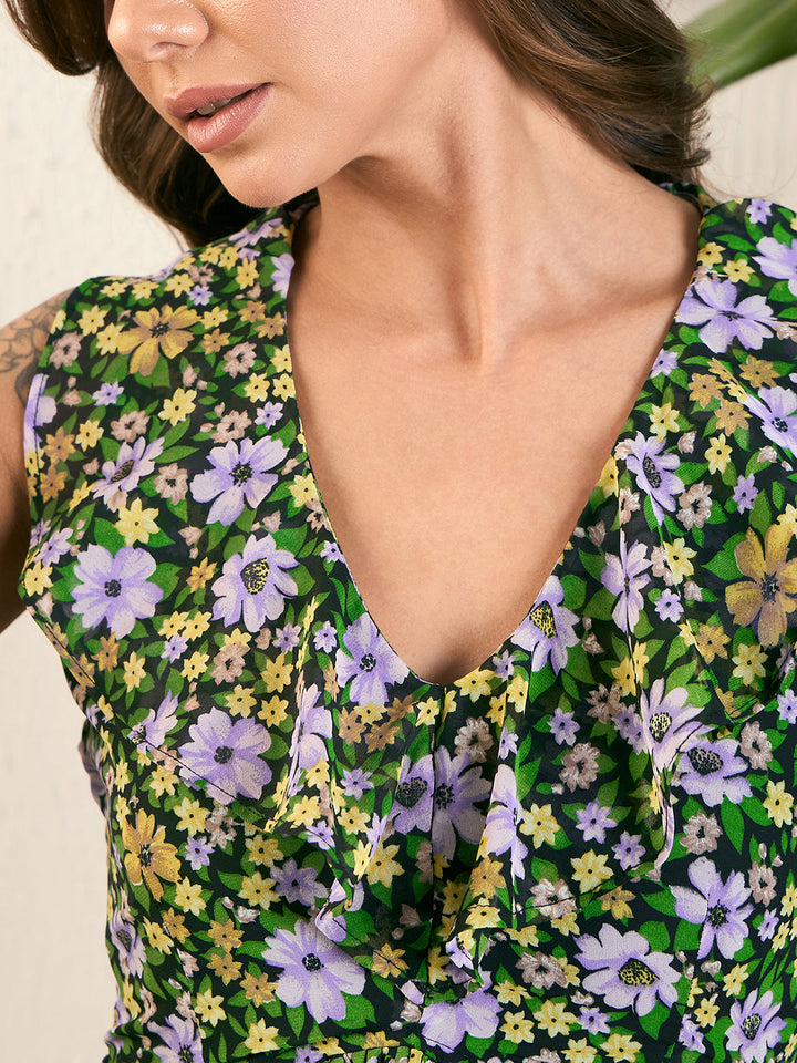 Ruffled V-Neck Crop Top