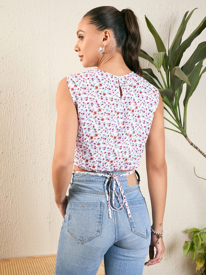Waist Tie-up Floral Blouson Top