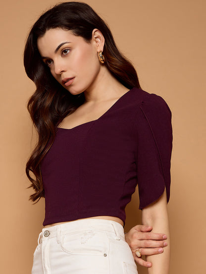 Tulip Sleeves Solid Crop Top