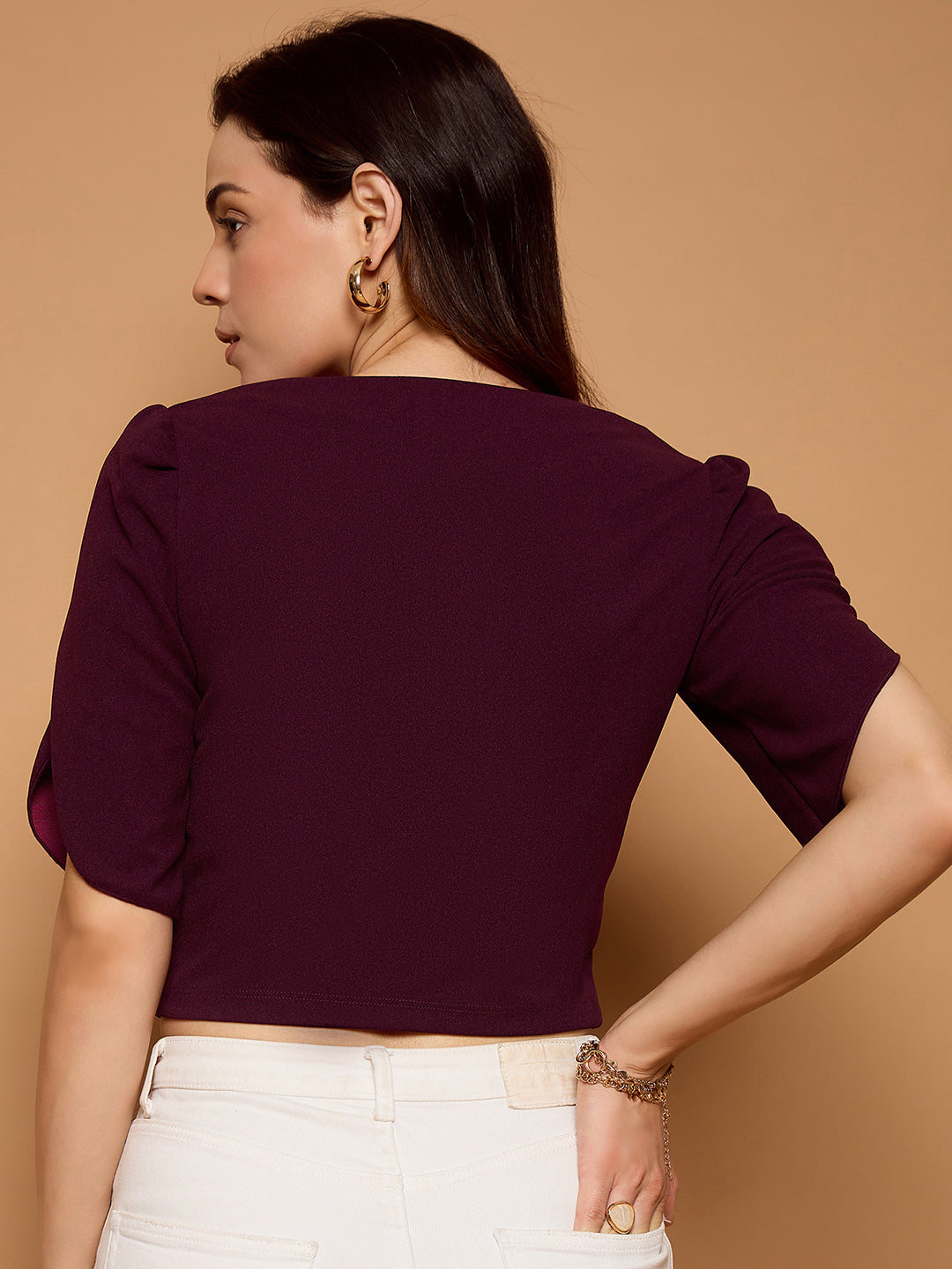 Tulip Sleeves Solid Crop Top