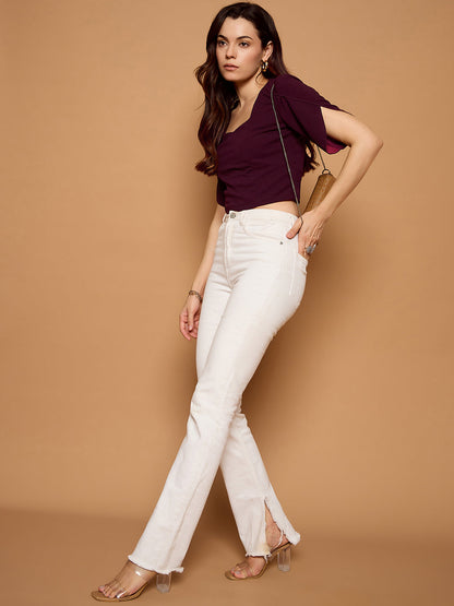 Tulip Sleeves Solid Crop Top