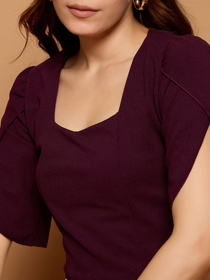 Tulip Sleeves Solid Crop Top