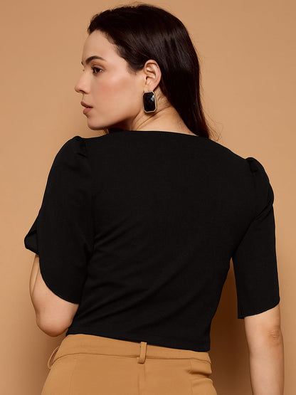 Tulip Sleeves Solid Crop Top