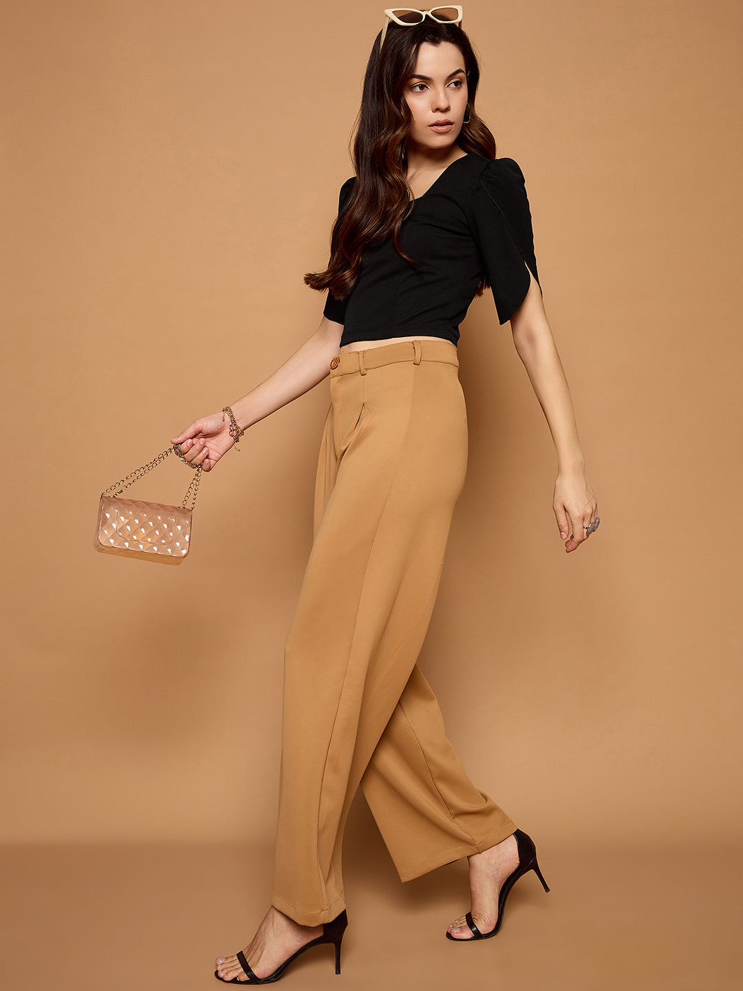 Tulip Sleeves Solid Crop Top