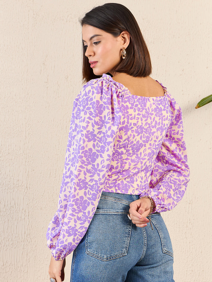 Ruched Georgette Lavender Top