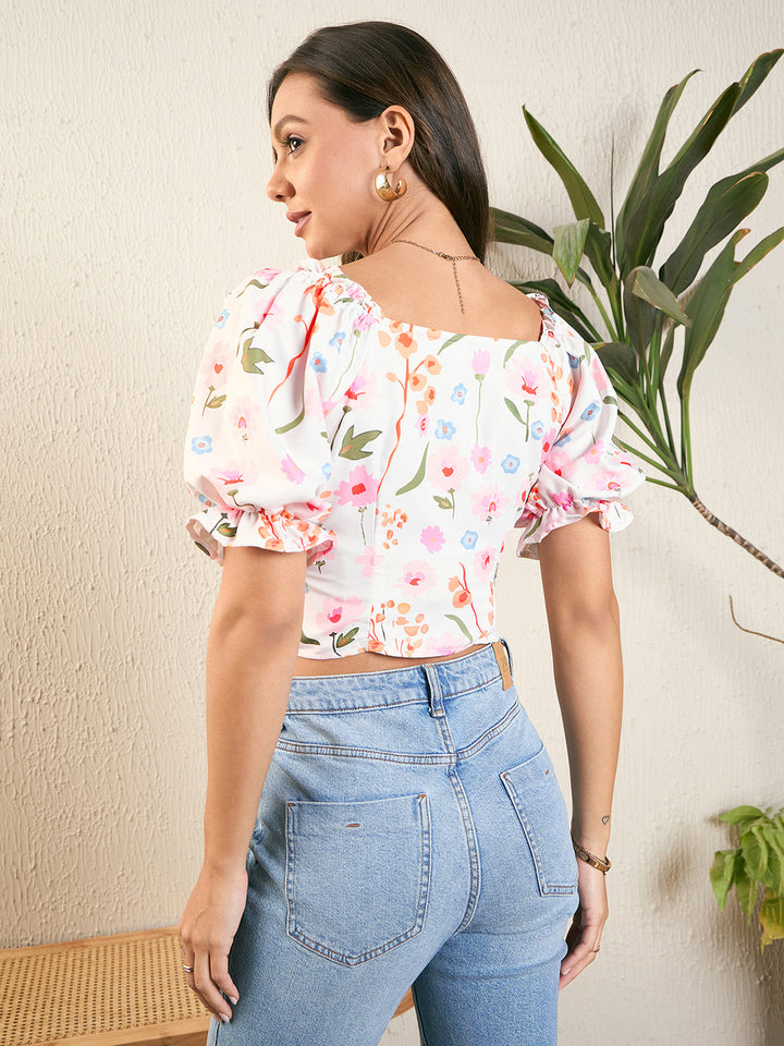 Puff Sleeves Ruched Crop Top