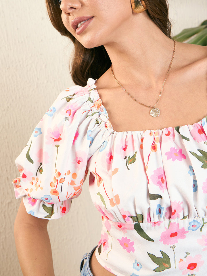 Puff Sleeves Ruched Crop Top