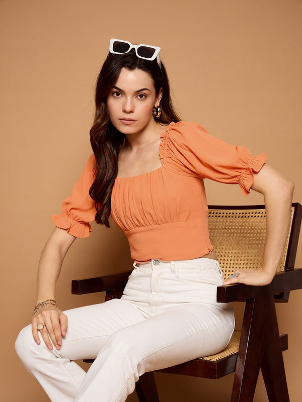 Puff Sleeves Ruched Crop Top
