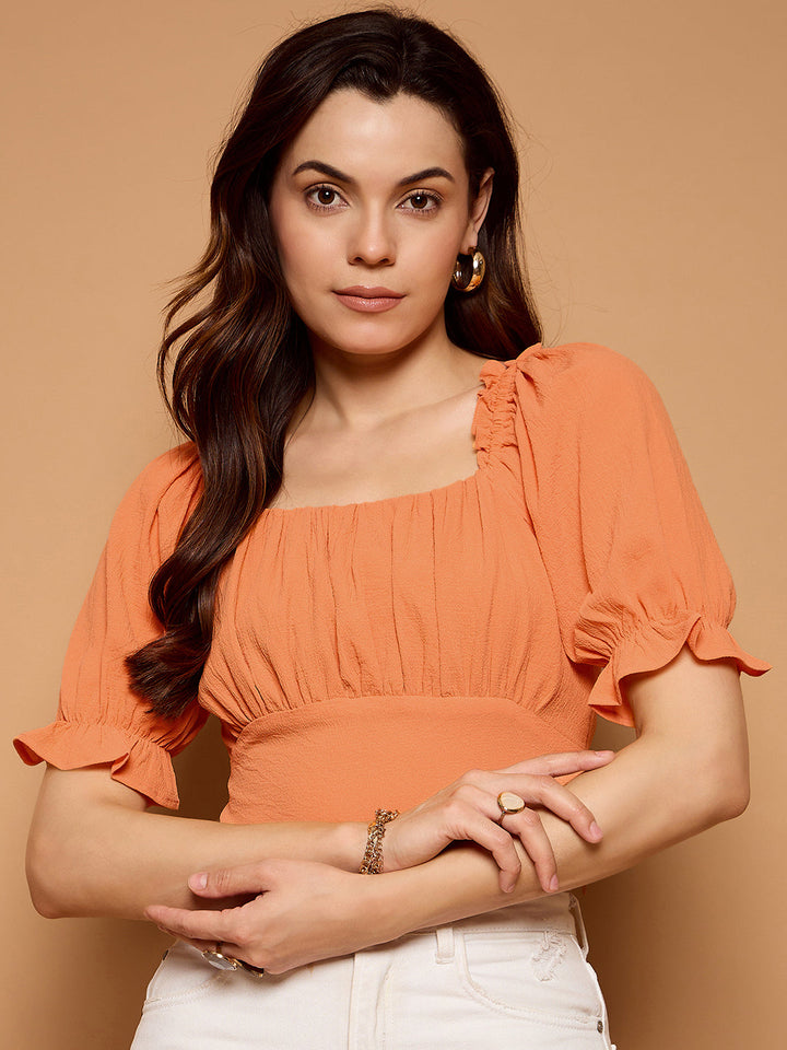 Puff Sleeves Ruched Crop Top