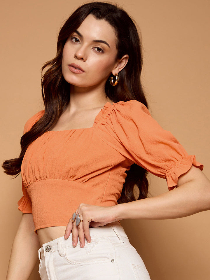 Puff Sleeves Ruched Crop Top
