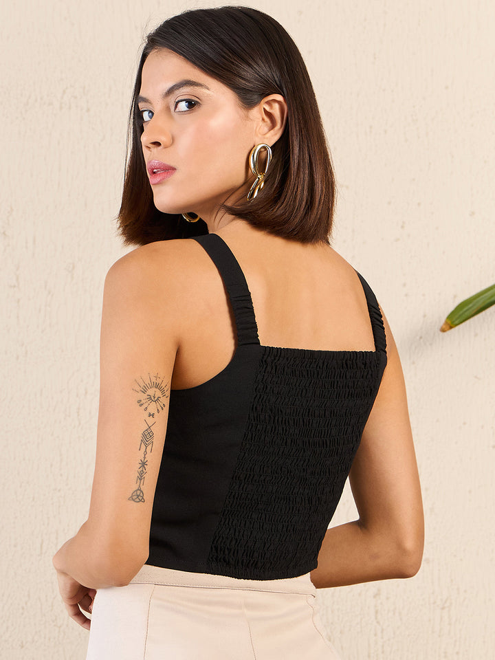 Smocked Black Crop Top