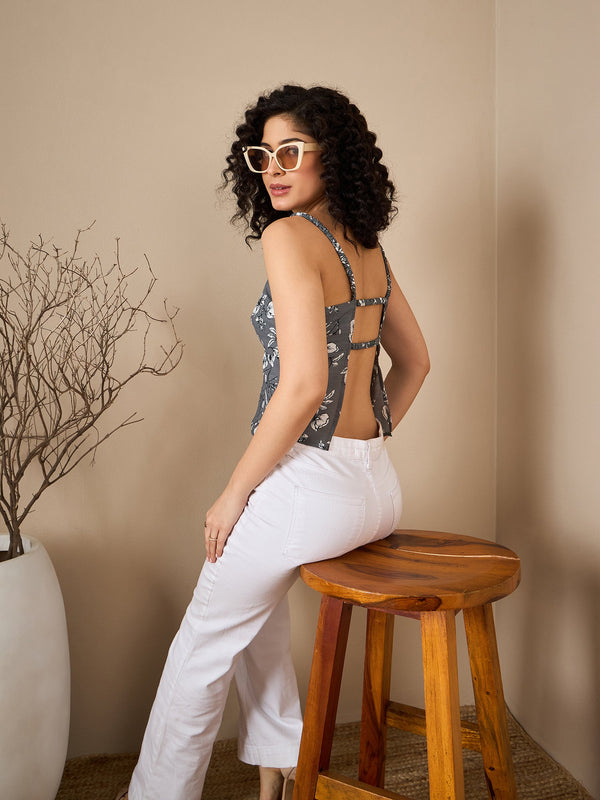 Styled Open Back Printed Top