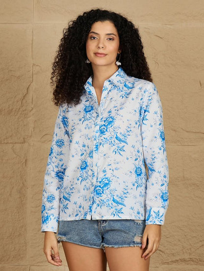 Comfort Fit Floral Printed Spread Collar Casual Shirt