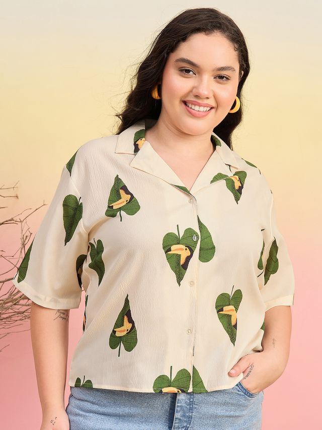 Relaxed Fit Cuban Collar Solid Casual Shirt