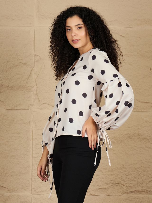 Polka Dot Print Bishop Sleeves Top