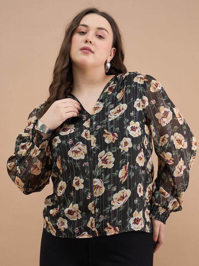 Women Plus Size Floral Printed Top