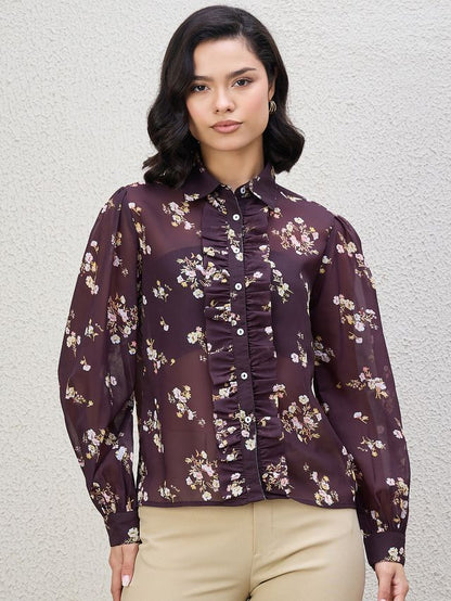 FLORAL PRINT FRILL SHIRT