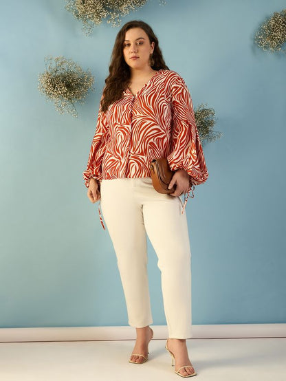 Print Puff Sleeve Crepe Top