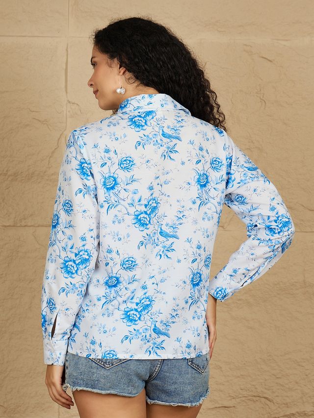Comfort Fit Floral Printed Spread Collar Casual Shirt