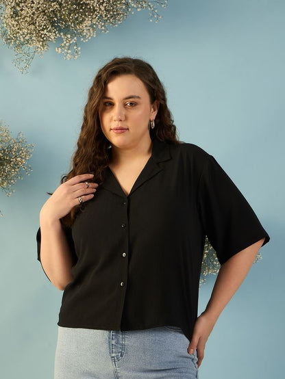 Relaxed Fit Cuban Collar Solid Casual Shirt