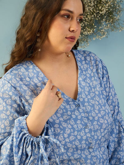 Print Puff Sleeve Crepe Top