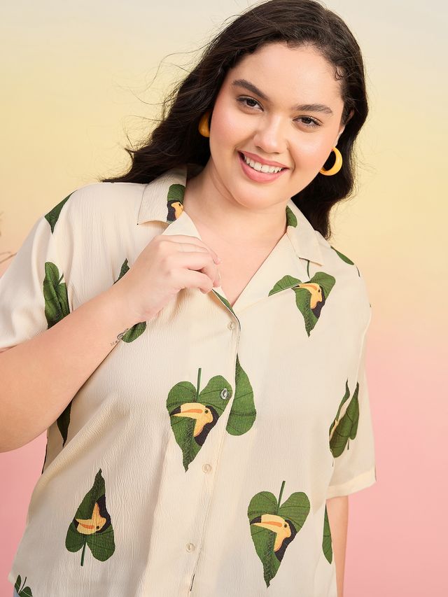 Relaxed Fit Cuban Collar Solid Casual Shirt