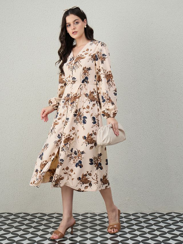 V-NECK A-LINE MIDI DRESS