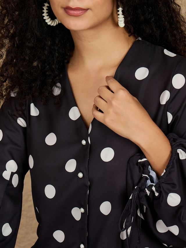 Polka Dot Printed Bishop Sleeves Top