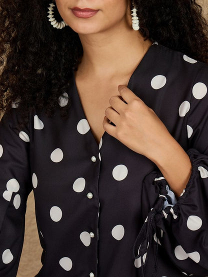Polka Dot Printed Bishop Sleeves Top