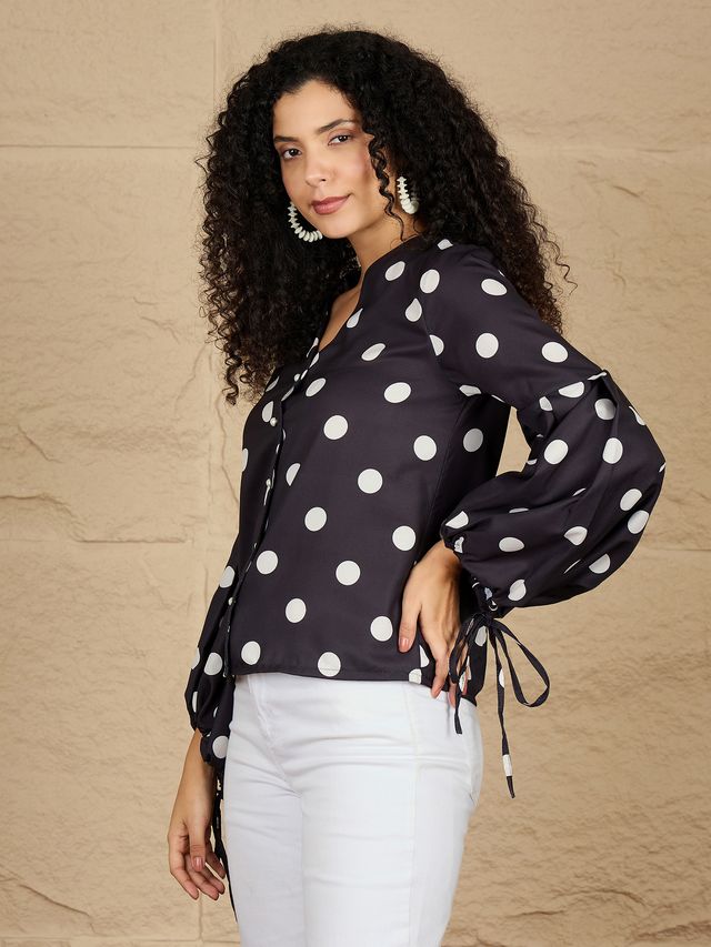 Polka Dot Printed Bishop Sleeves Top