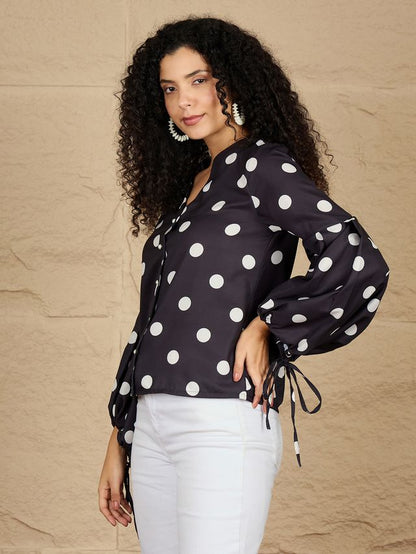 Polka Dot Printed Bishop Sleeves Top