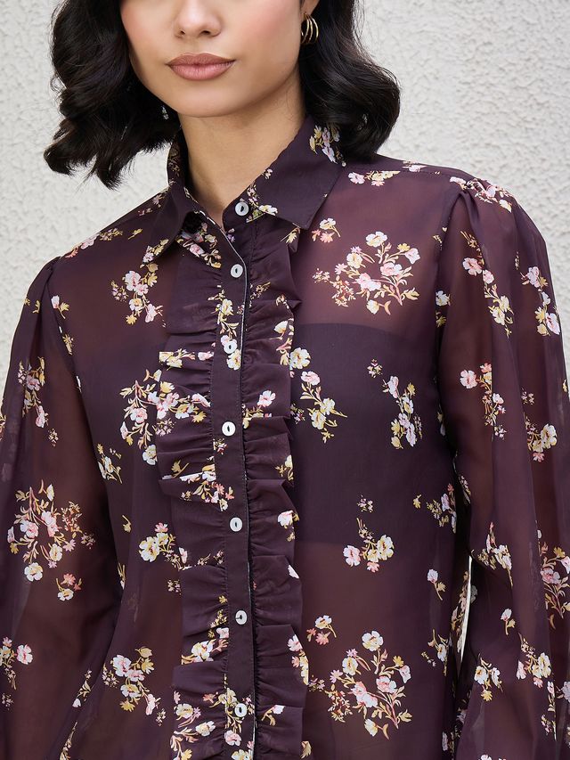 FLORAL PRINT FRILL SHIRT