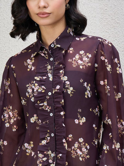 FLORAL PRINT FRILL SHIRT