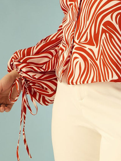 Print Puff Sleeve Crepe Top