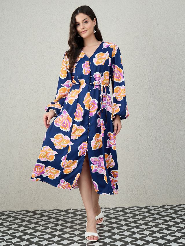 V-NECK A-LINE MIDI DRESS