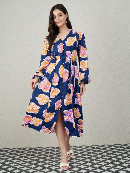 V-NECK A-LINE MIDI DRESS