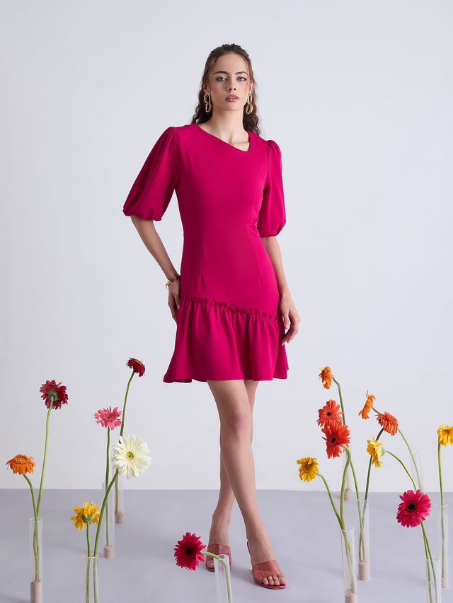 ASYMMETRICAL NECKLINE DRESS