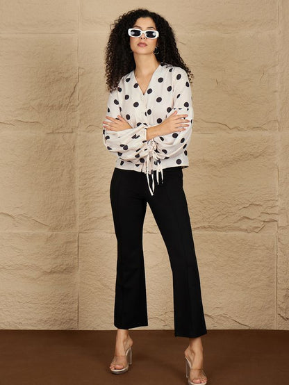 Polka Dot Print Bishop Sleeves Top