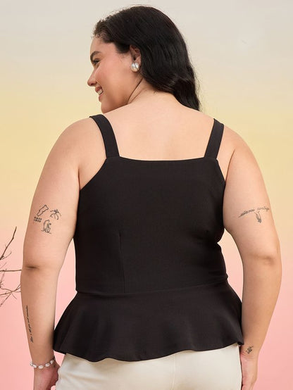 Women Shoulder Straps Peplum Top