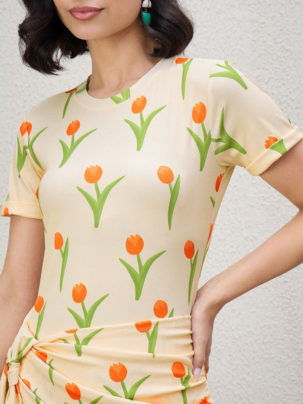 Kibo Women Western Wear Cream-Orange Dresses
