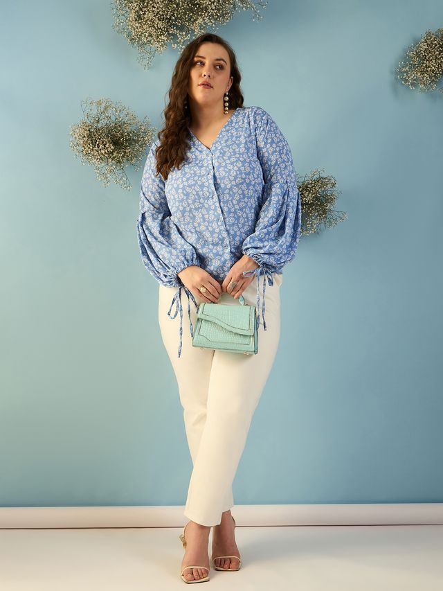 Print Puff Sleeve Crepe Top