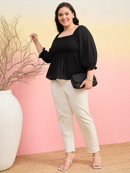 Smocked Crepe Peplum Top