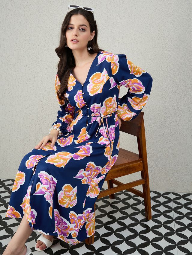 V-NECK A-LINE MIDI DRESS