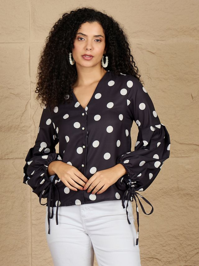 Polka Dot Printed Bishop Sleeves Top