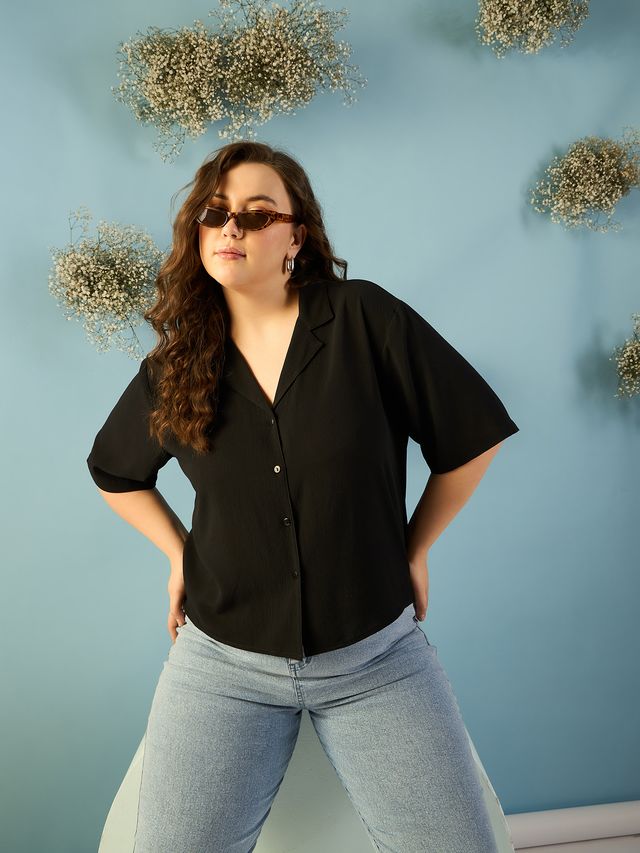 Relaxed Fit Cuban Collar Solid Casual Shirt