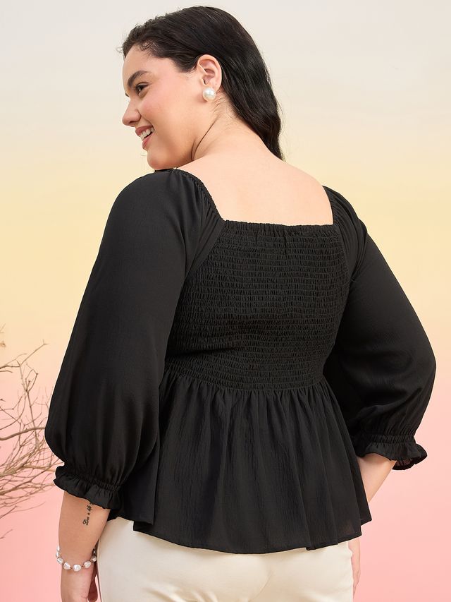 Smocked Crepe Peplum Top