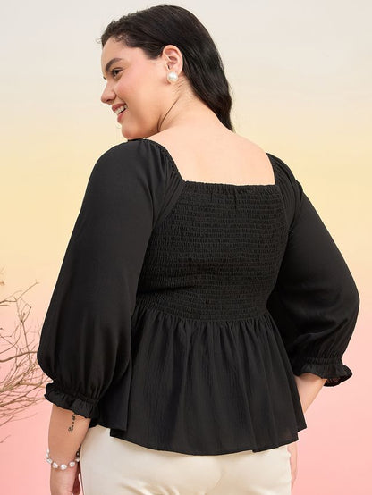 Smocked Crepe Peplum Top