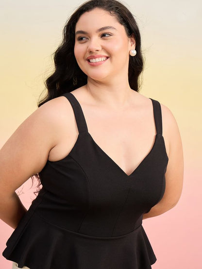 Women Shoulder Straps Peplum Top