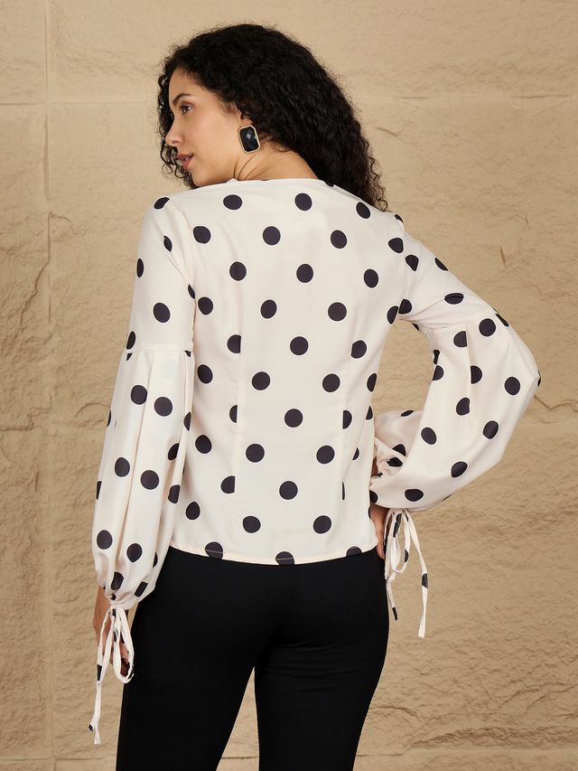 Polka Dot Print Bishop Sleeves Top